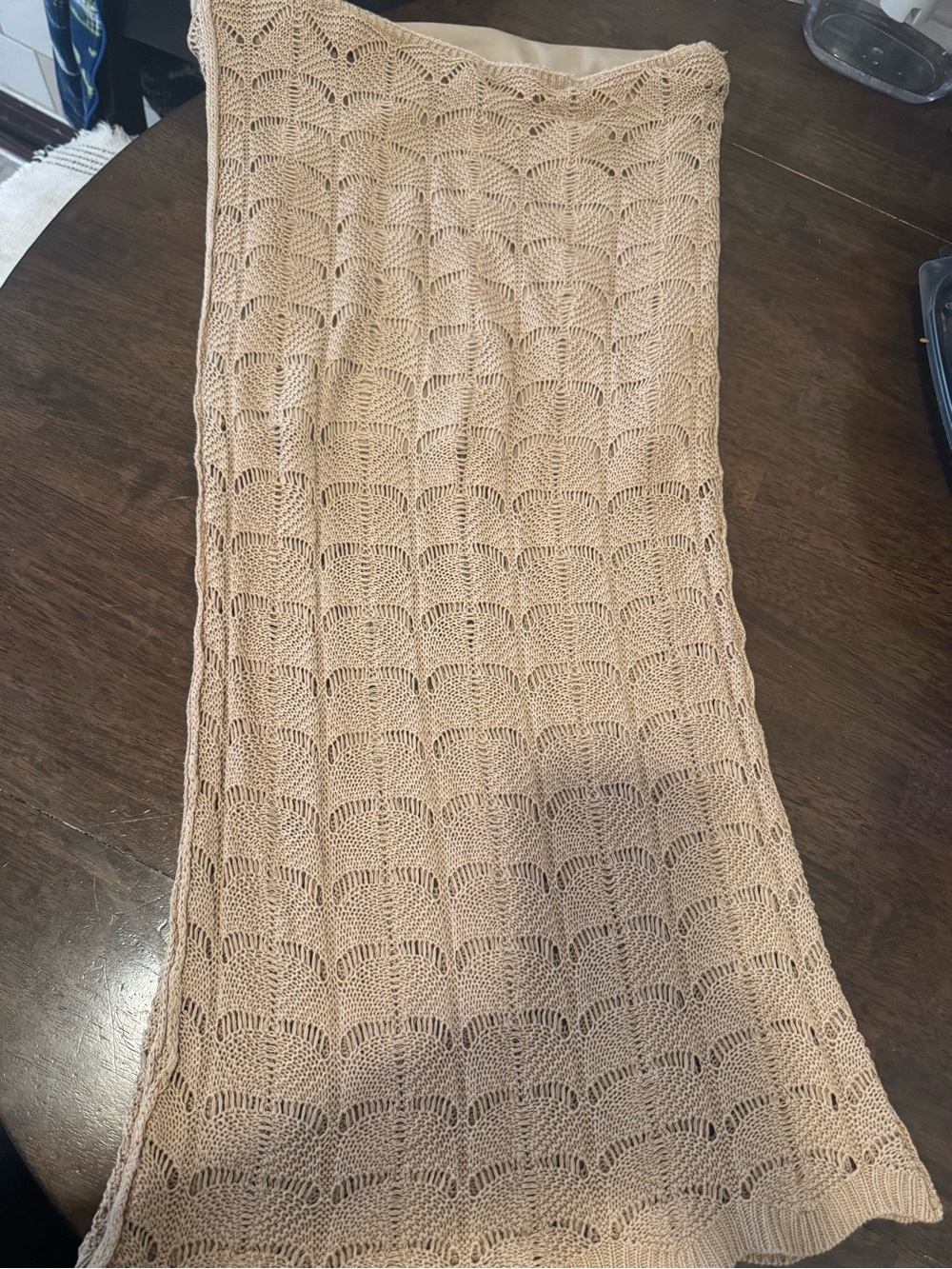 Neutral Beige Crochet Maxi Skirt